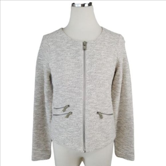 Lou and Grey Ivory Metallic Tweed Jacket Size Small Full Zip Blazer Pockets - Picture 1 of 12